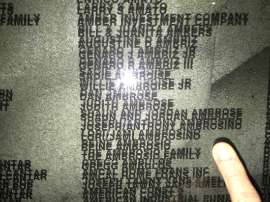 Hard to read, but it has the names of my parents, sister, and me.